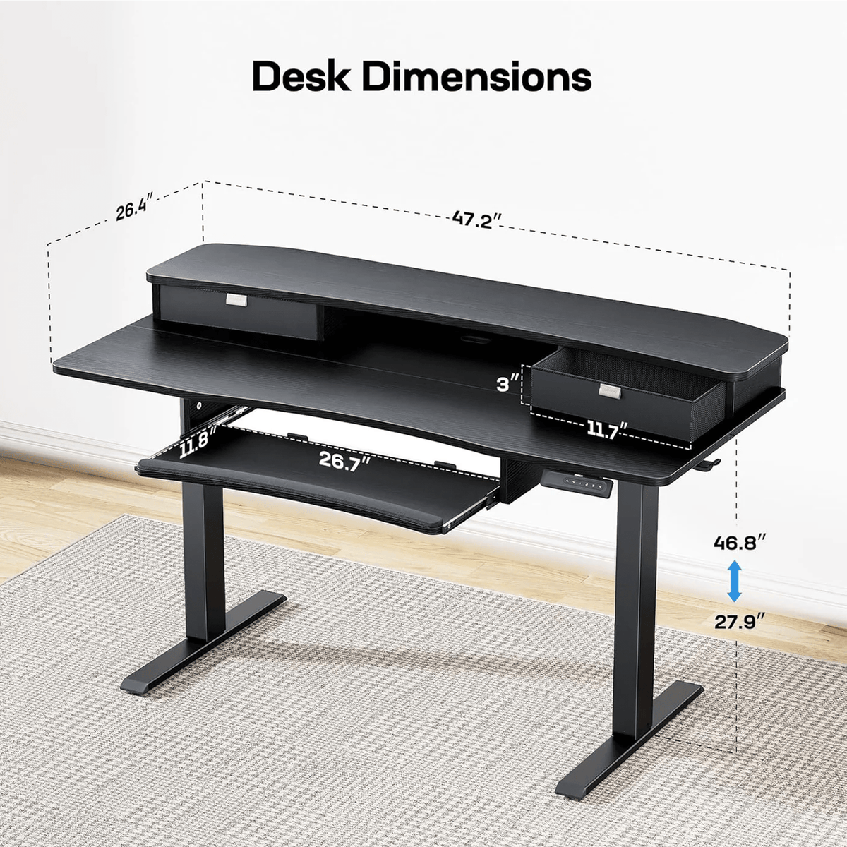 Standing Desk with Storage & Keyboard Tray222 - 48" x 26"