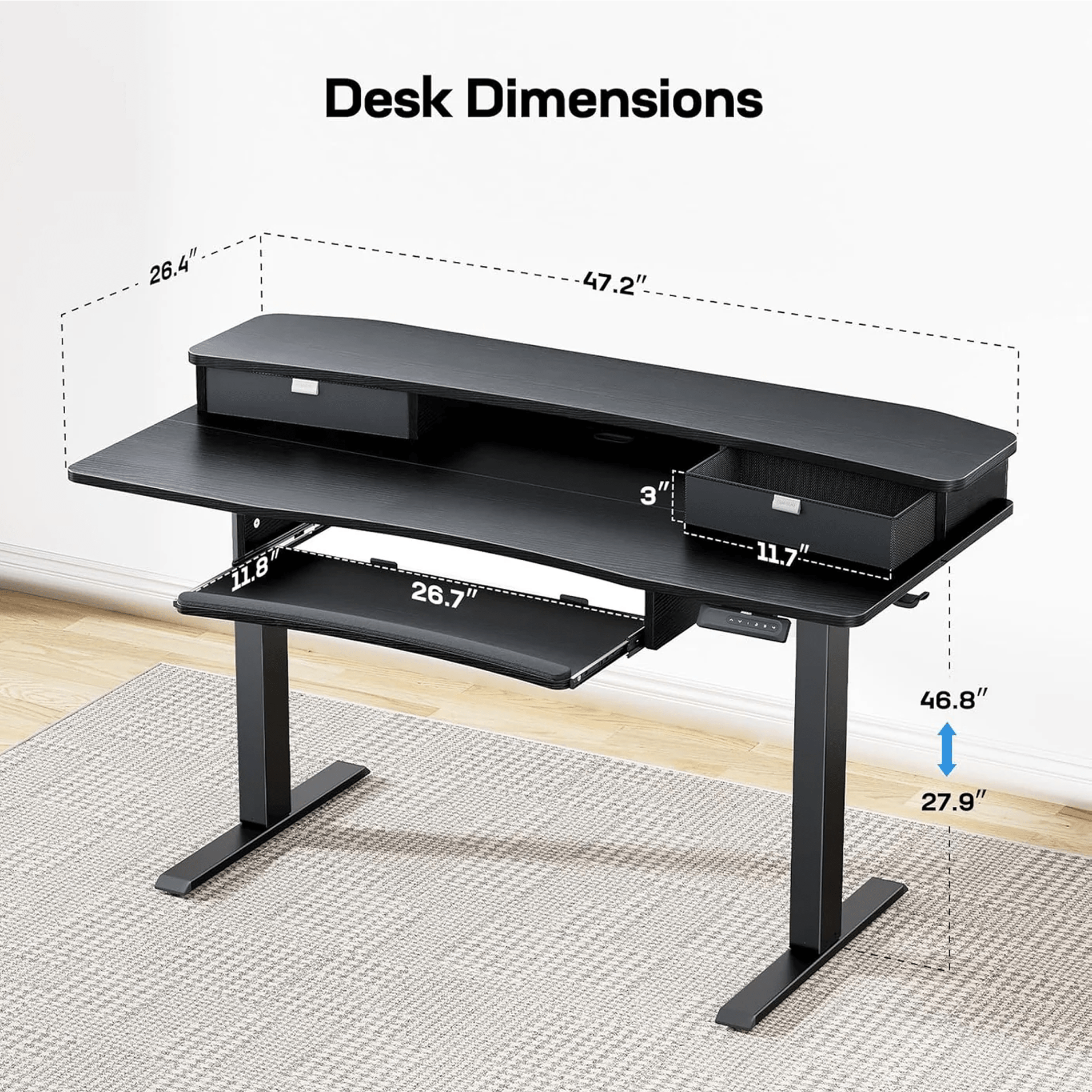 Standing Desk with Storage & Keyboard Tray222 - 48" x 26"