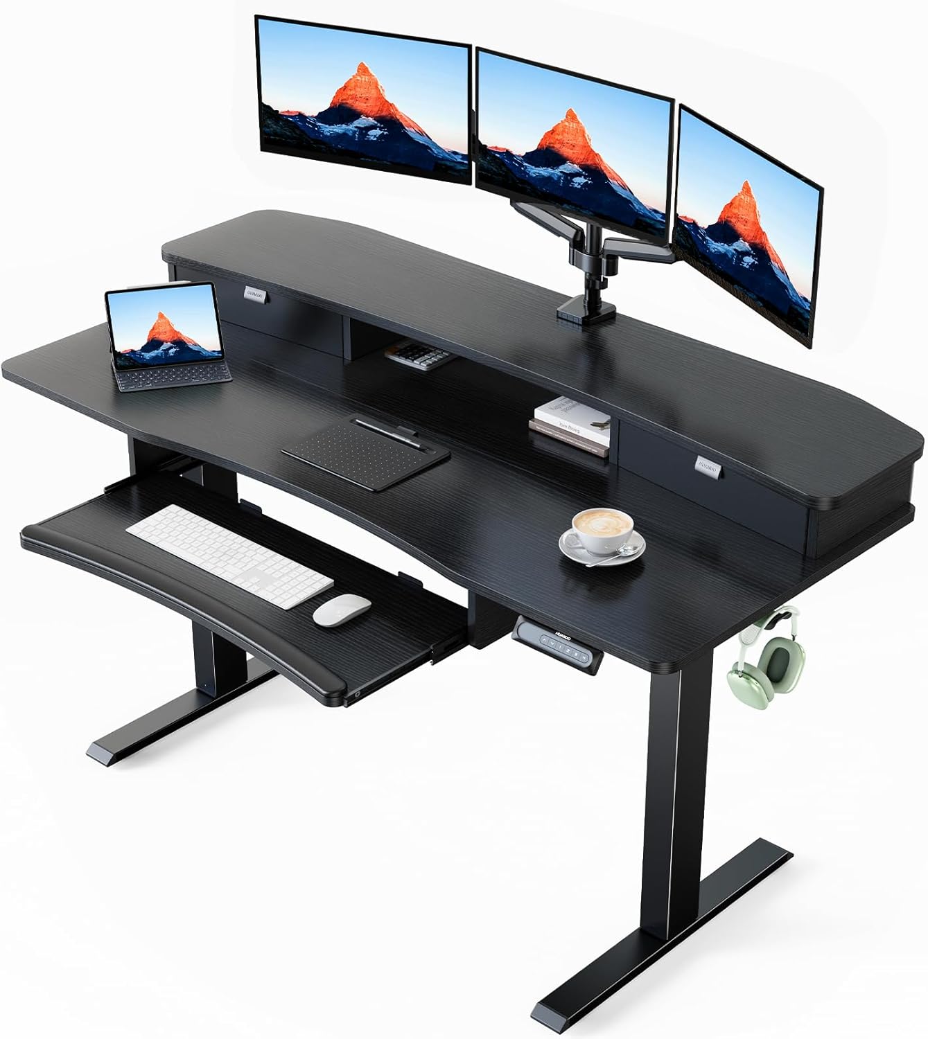 Storage Series Standing Desks - + Drawers & Keyboard Tray