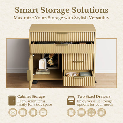 5-Drawer Cabinet + Fluted Cabinet/ Fluted - Natural Oak