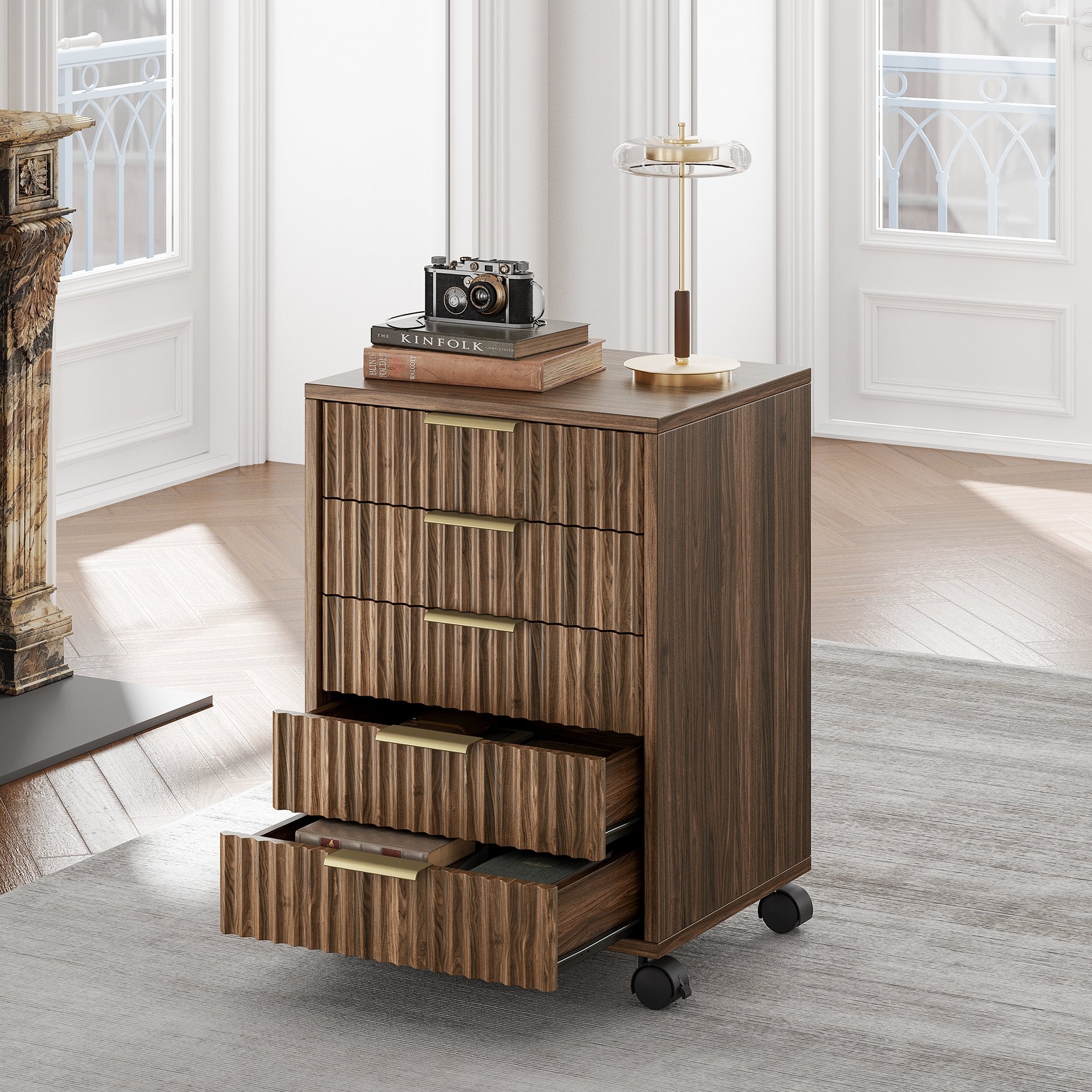 5-Drawer Cabinet + Fluted Cabinet/ Fluted - Dark Walnut