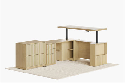 63" Desk + 2 Drawer Wood File Cabinet / Fluted - Natural Oak