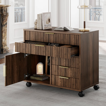 5-Drawer Cabinet + Fluted Cabinet/ Fluted - Dark Walnut