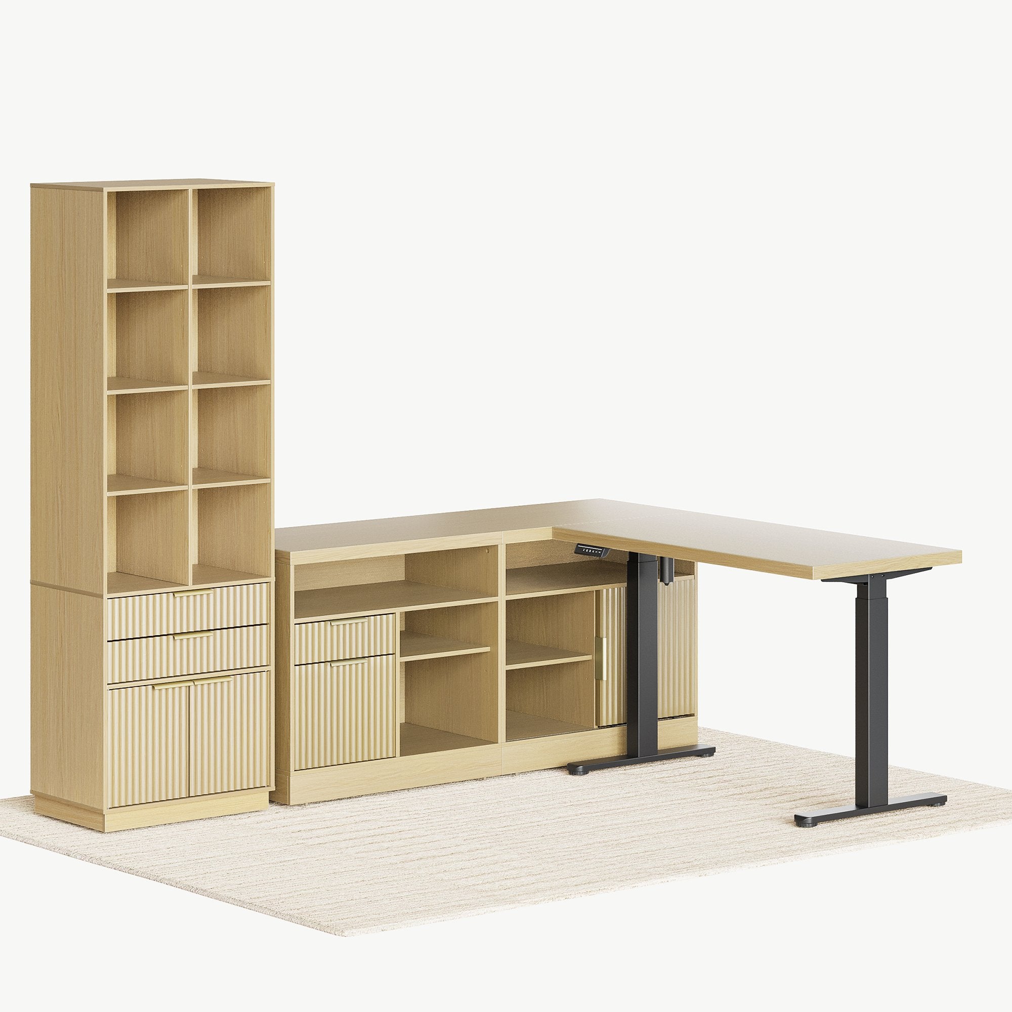 67" Desk+73" Bookshelf / Fluted - Natural Oak