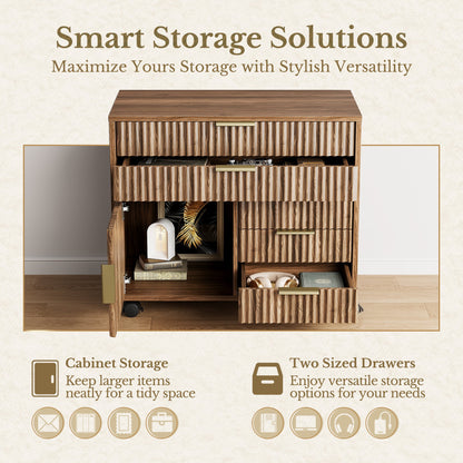 5-Drawer Cabinet + Fluted Cabinet/ Fluted - Dark Walnut