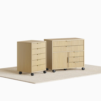 5-Drawer Cabinet + Fluted Cabinet/ Fluted - Natural Oak