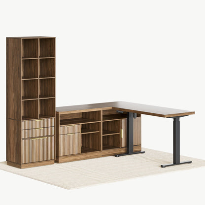 67" Desk+73" Bookshelf / Fluted - Dark Walnut