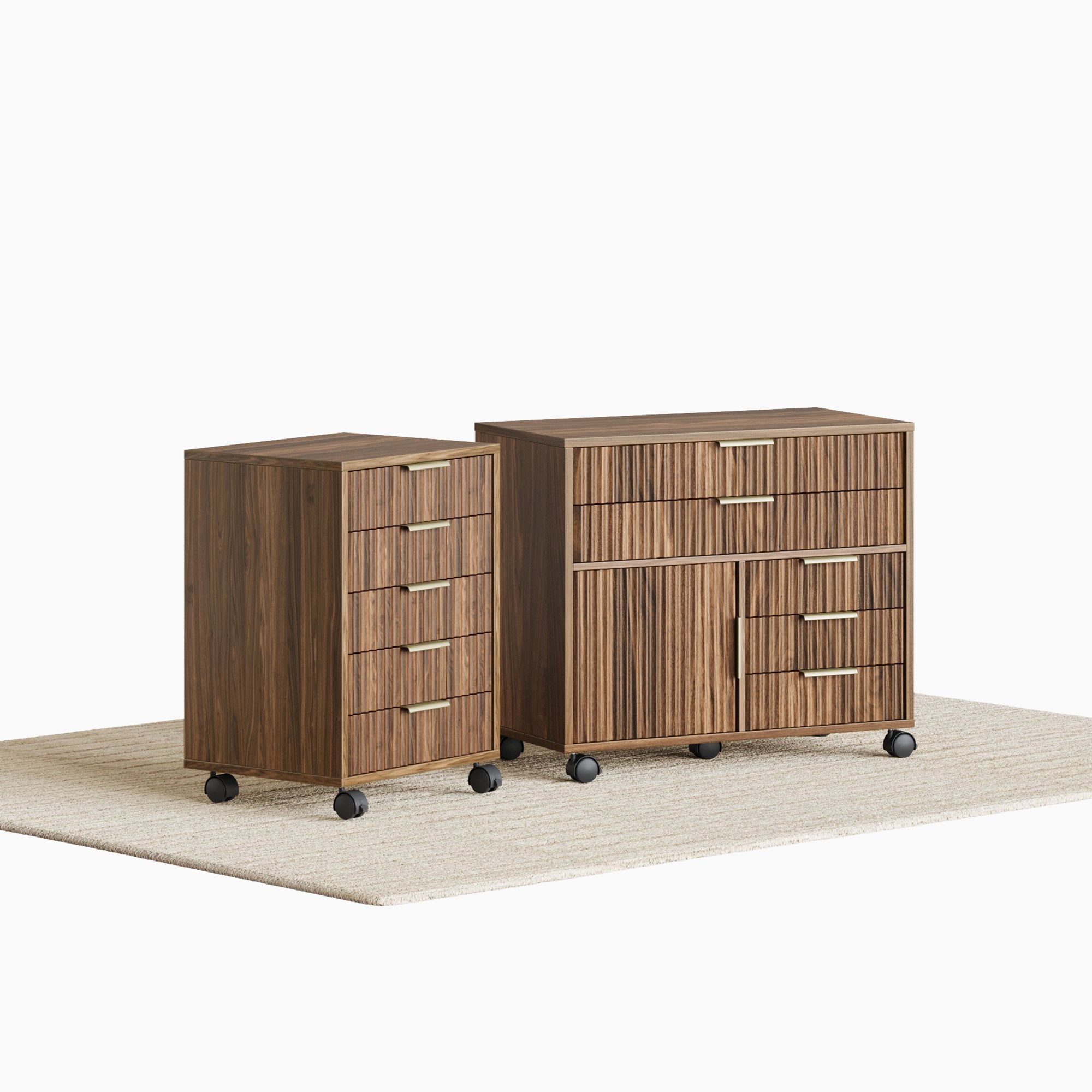 5-Drawer Cabinet + Fluted Cabinet/ Fluted - Dark Walnut