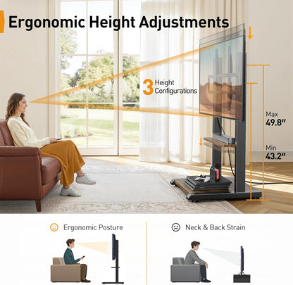 Titan Heavy - Duty Mobile TV Stand - Upgraded with Remote - Controlled Lift