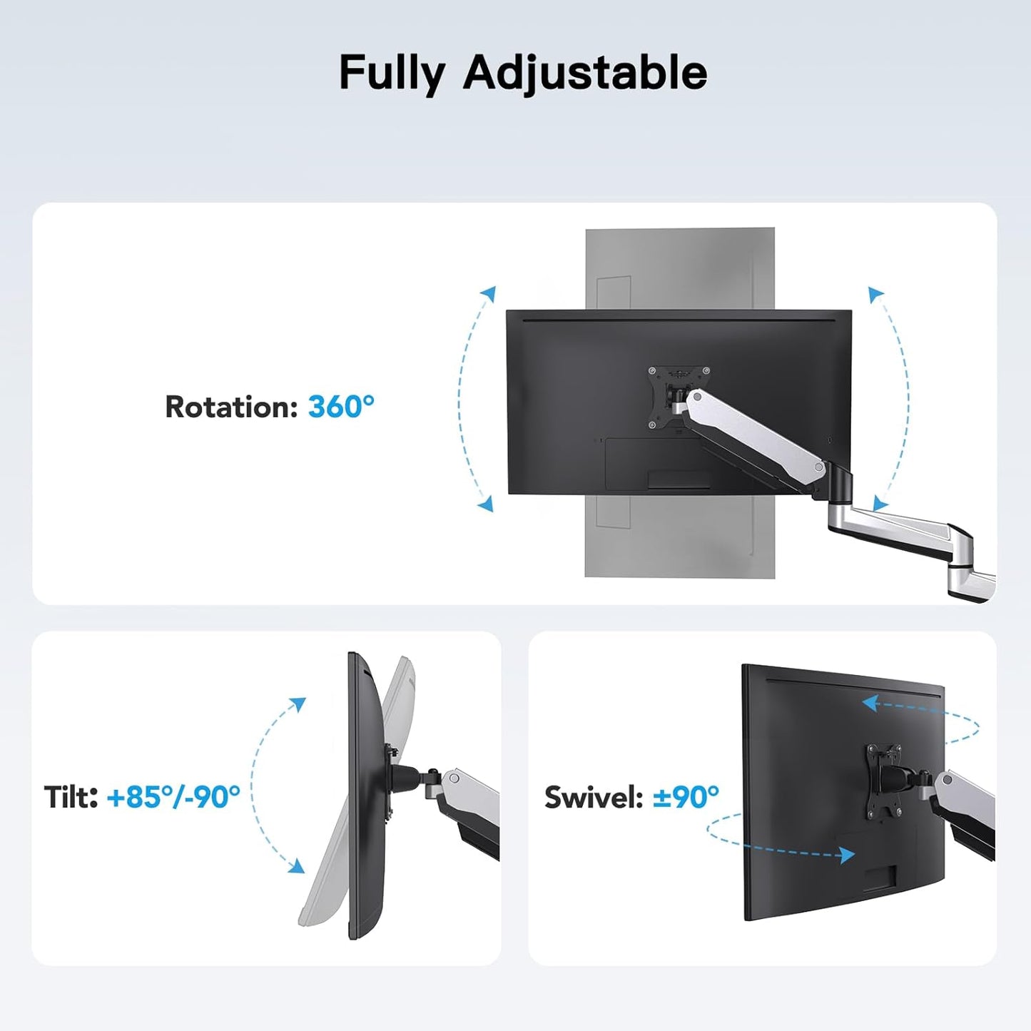 TS3 Triple Monitor Mount - Silver - 