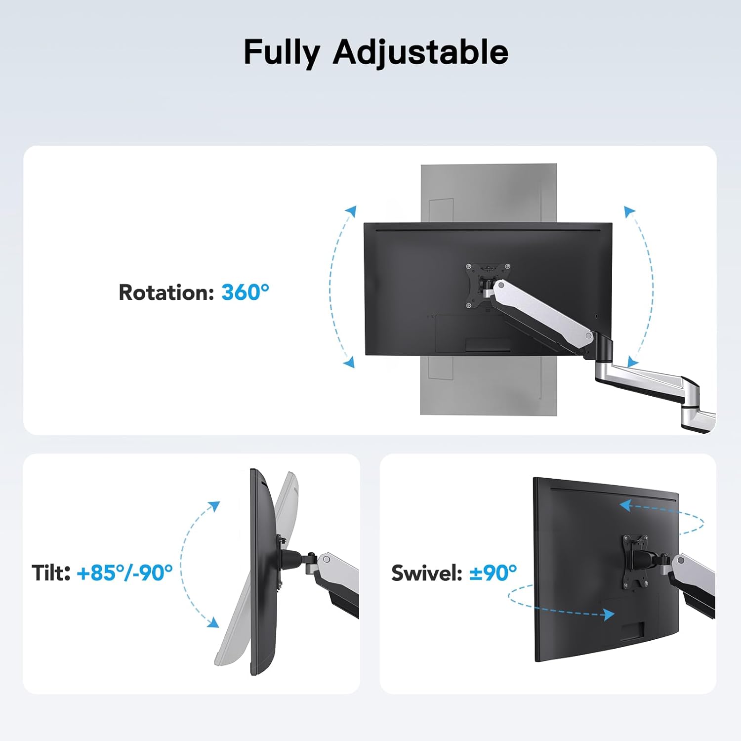 TS3 Triple Monitor Mount - Silver - 