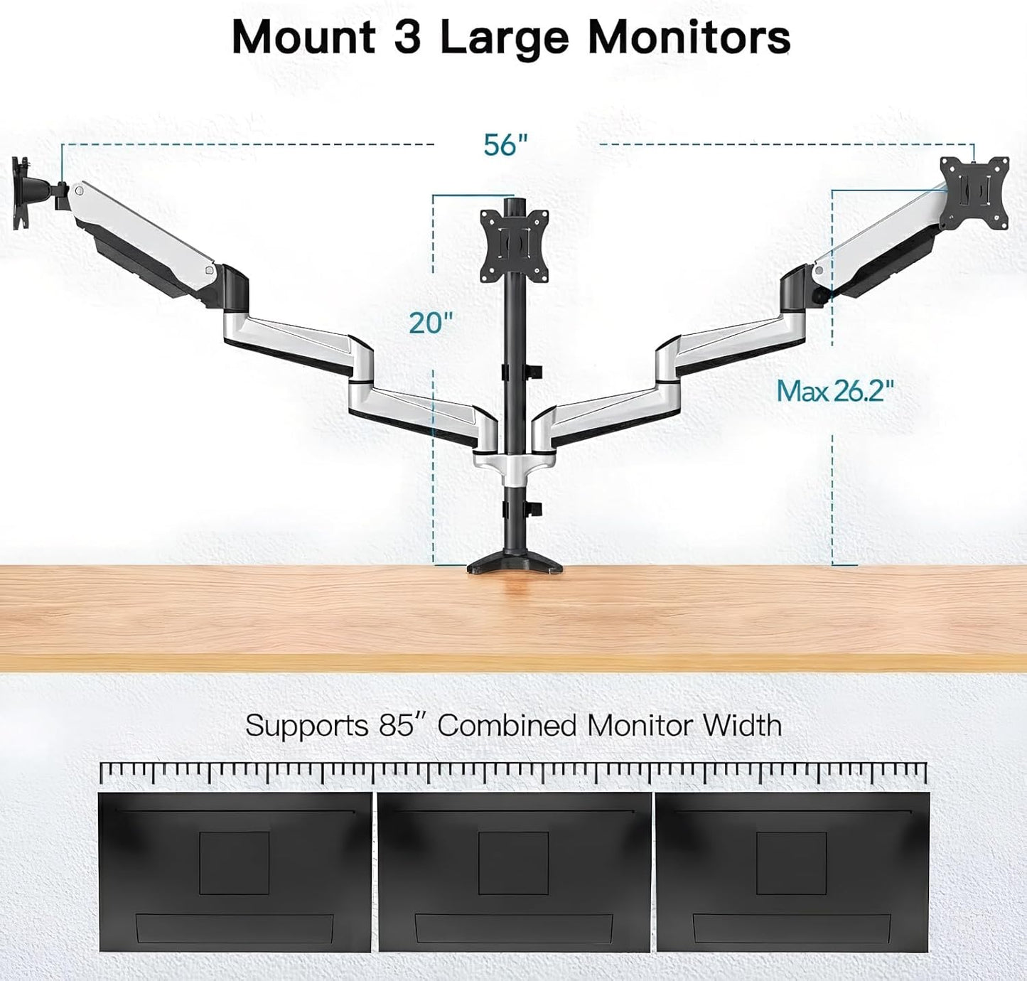 TS3 Triple Monitor Mount - Silver - 