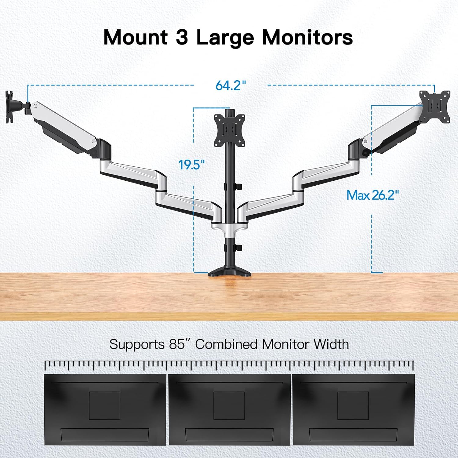 TS3 Triple Monitor Mount - Silver - 