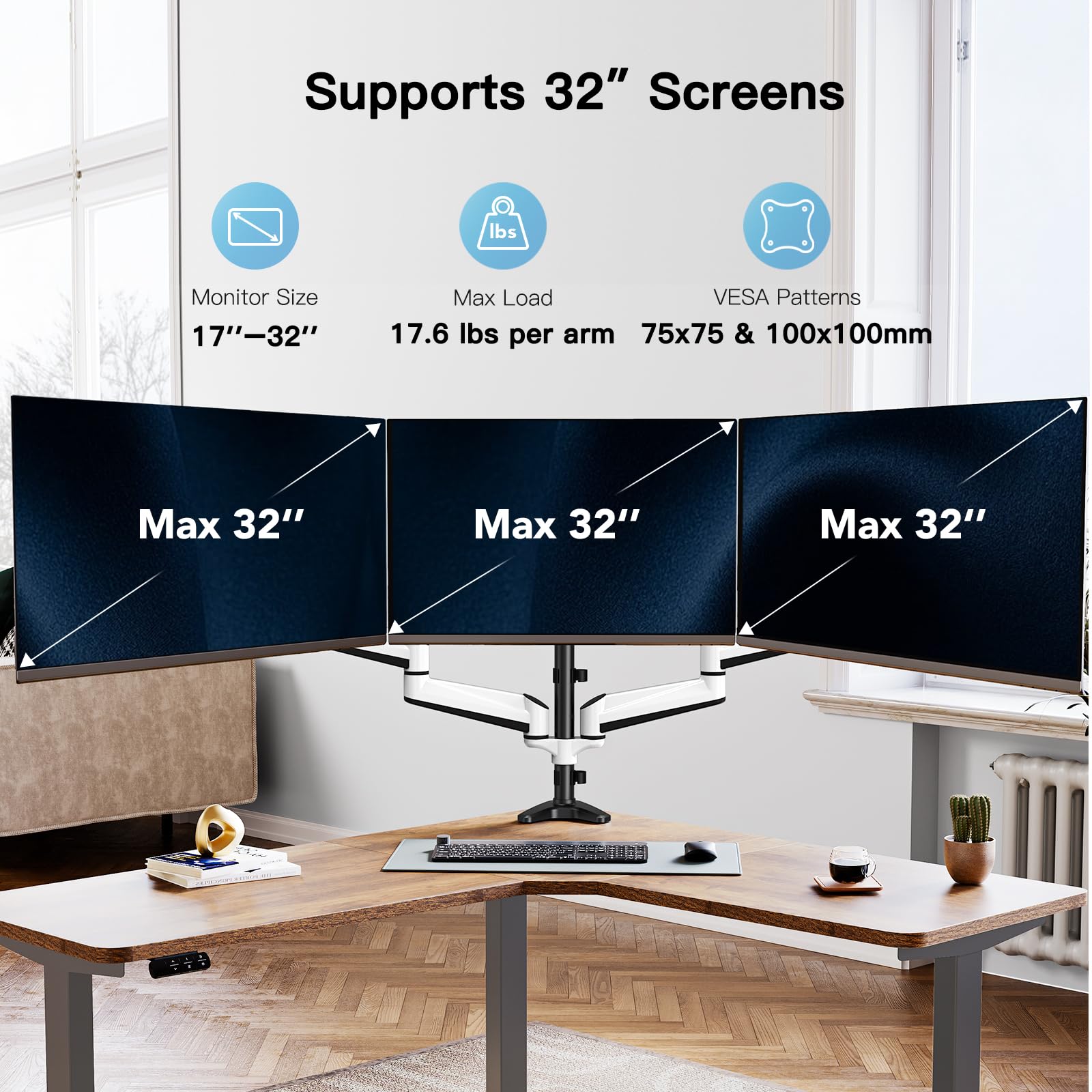 TS3 Triple Monitor Mount - White - 