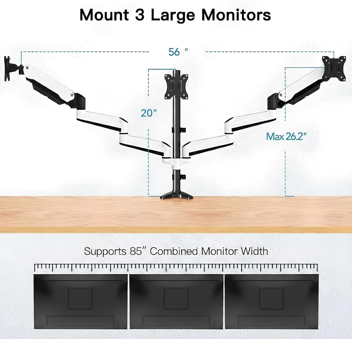TS3 Triple Monitor Mount - White - 