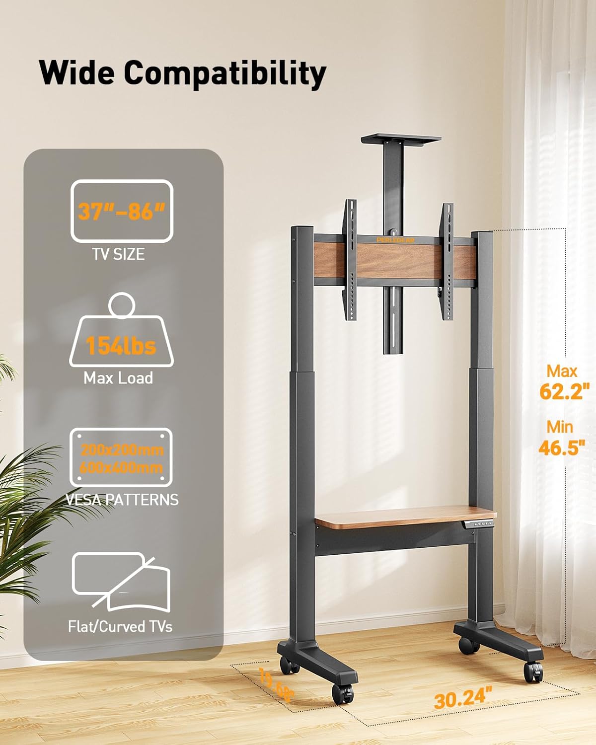 Walnut - Accent Mobile TV Stand - Upgraded with Lift Control Panel