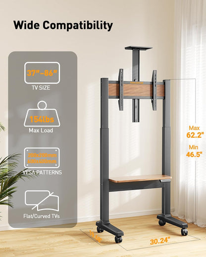Walnut - Accent Mobile TV Stand - Upgraded with Lift Control Panel
