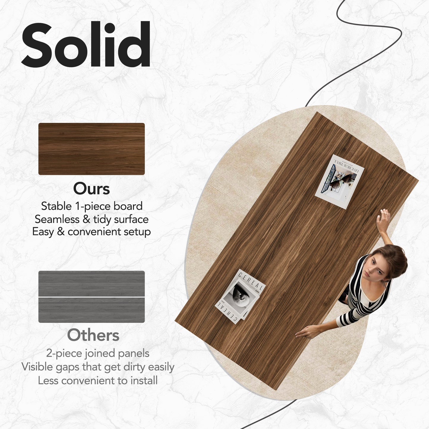 Whole - piece Desktop Standing Desk with 3 Drawers - Dark Walnut