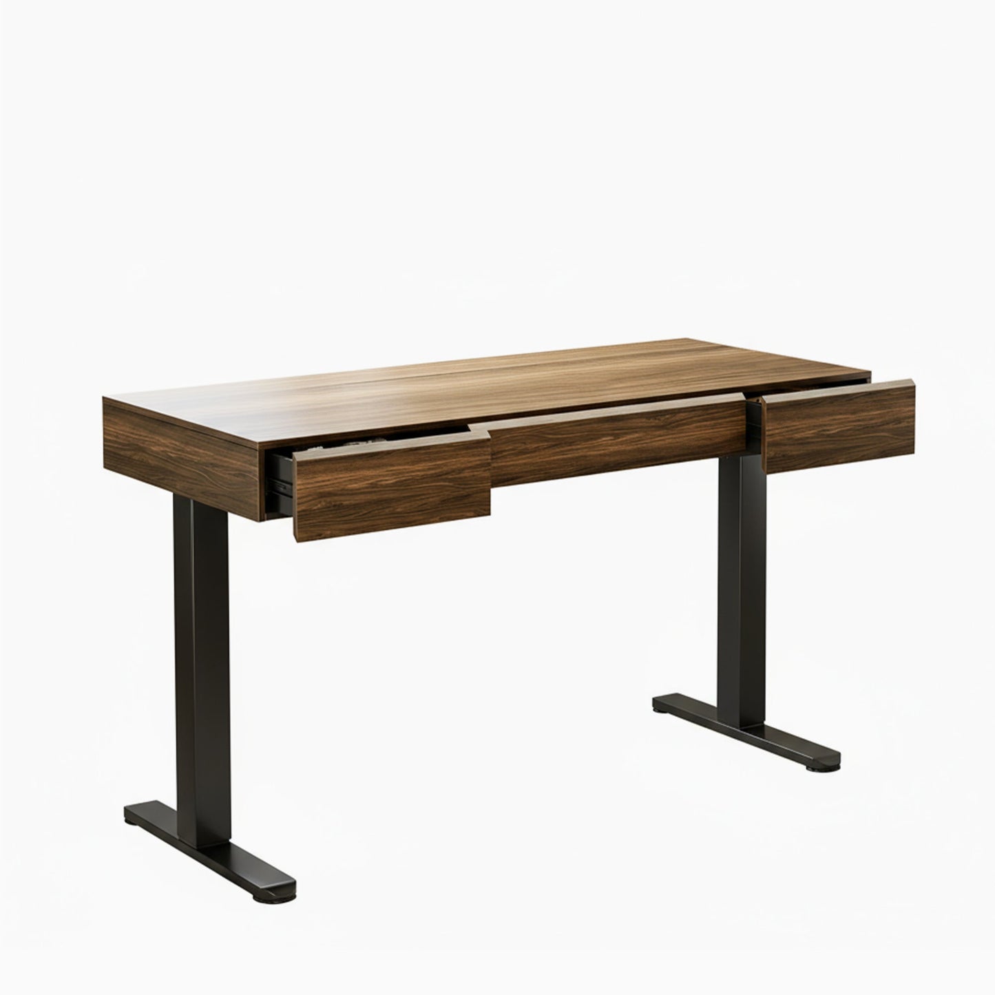 Whole - piece Desktop Standing Desk with 3 Drawers - Dark Walnut