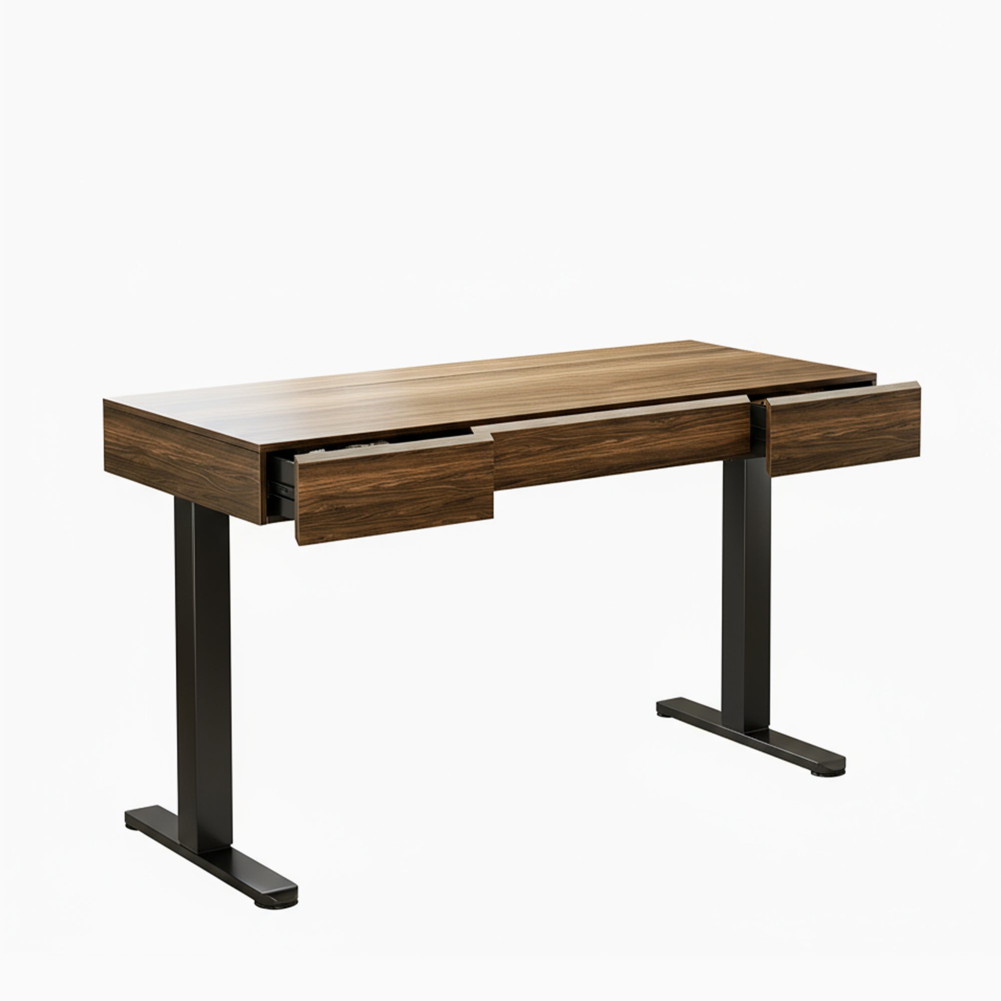 Whole - piece Desktop Standing Desk with 3 Drawers - Dark Walnut