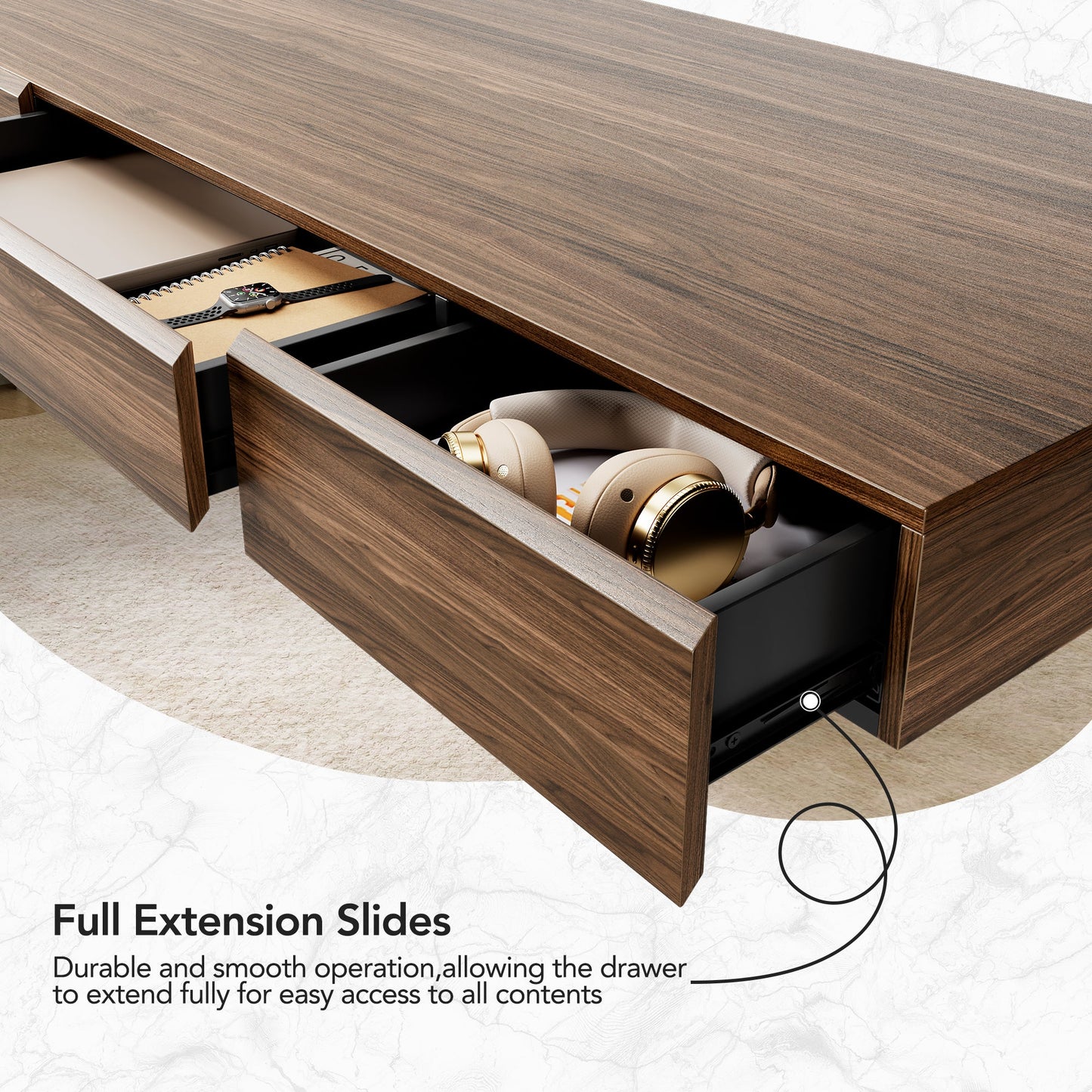 Whole - piece Desktop Standing Desk with 3 Drawers - Dark Walnut