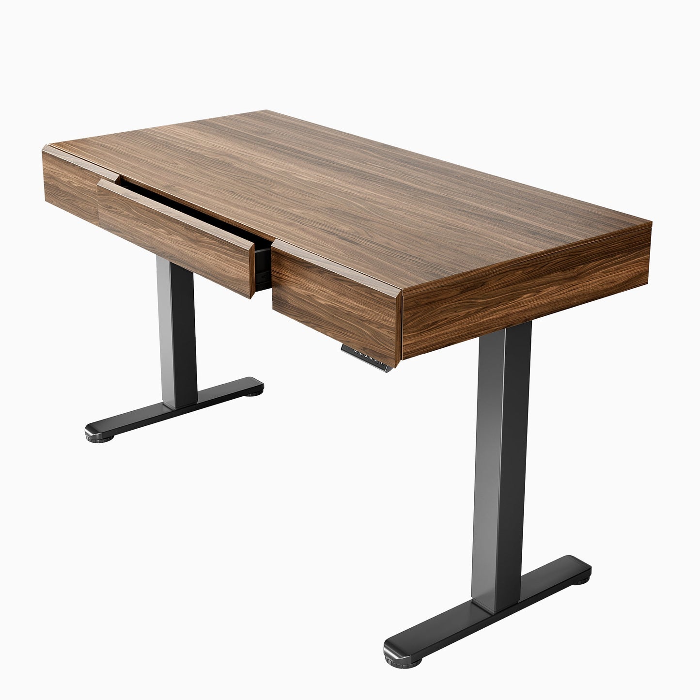 Whole - piece Desktop Standing Desk with 3 Drawers - Dark Walnut