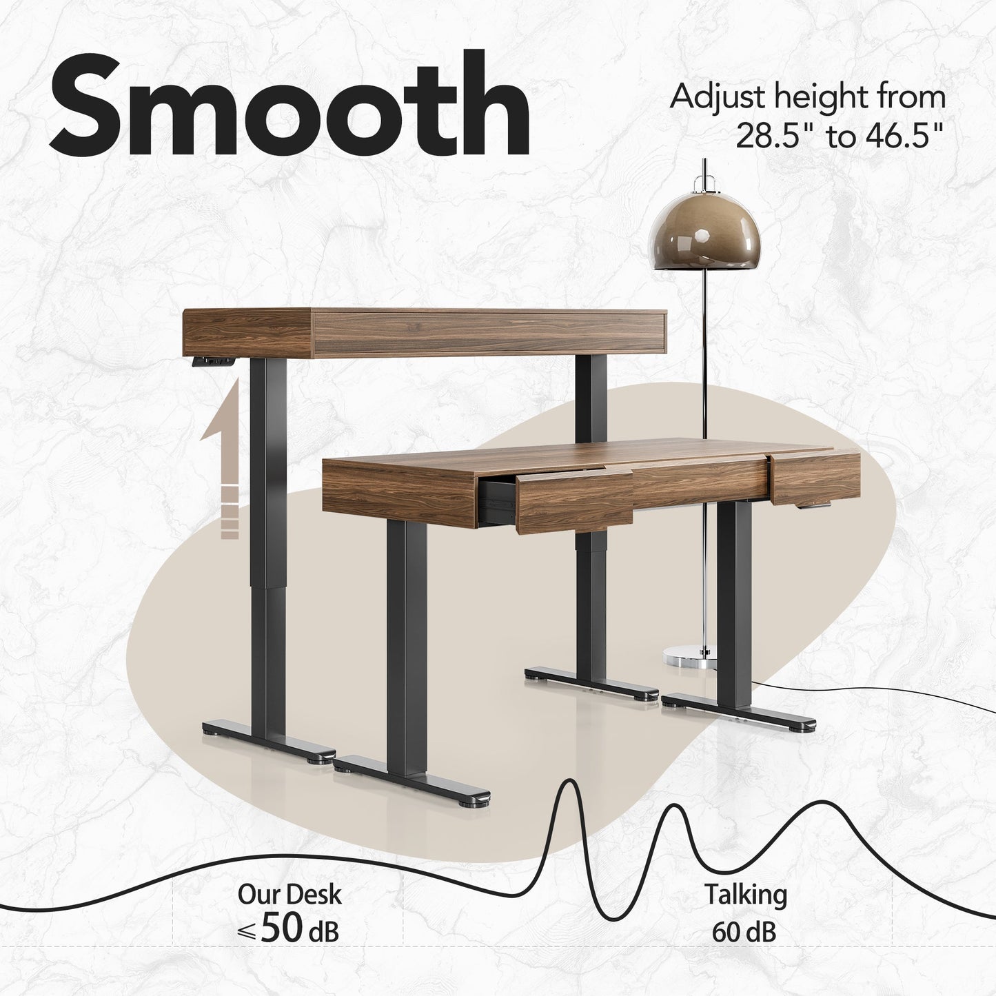 Whole - piece Desktop Standing Desk with 3 Drawers - Dark Walnut