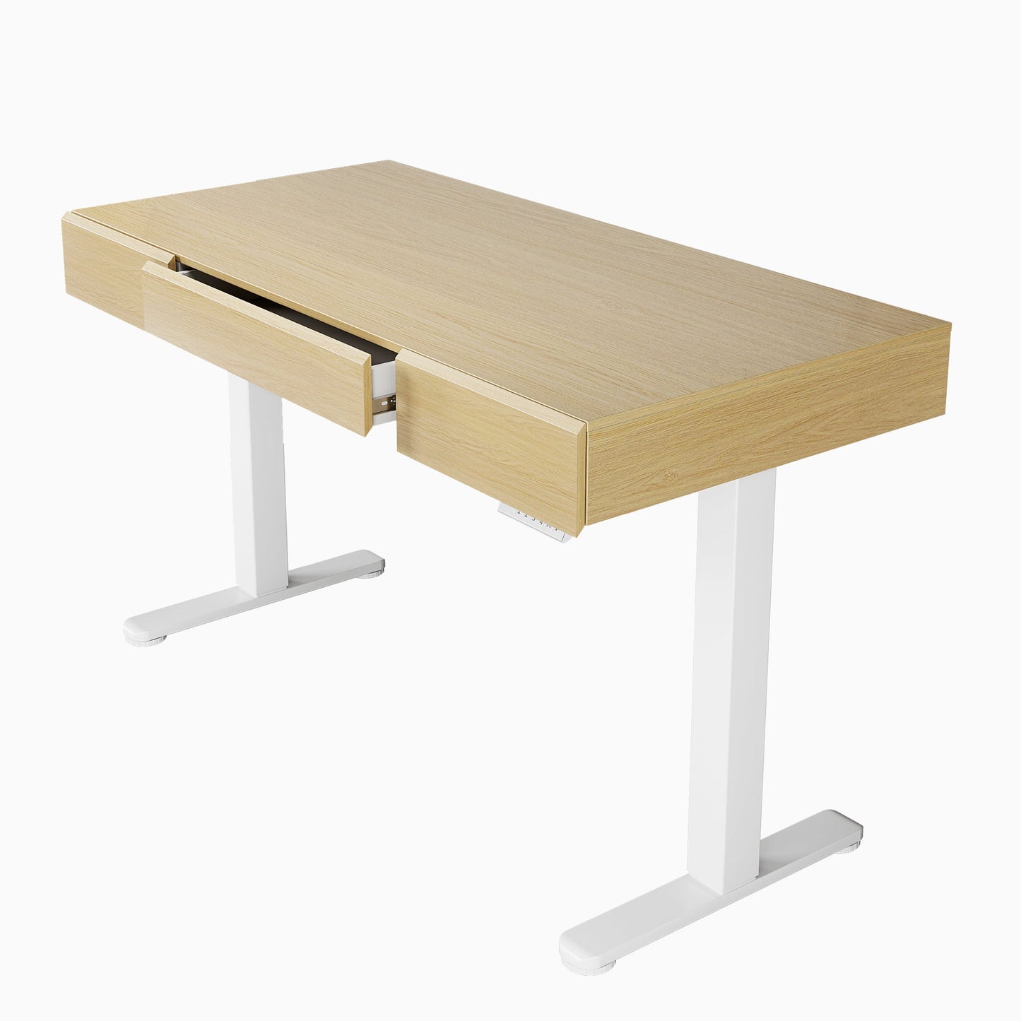 Whole - piece Desktop Standing Desk with 3 Drawers - Light Walnut