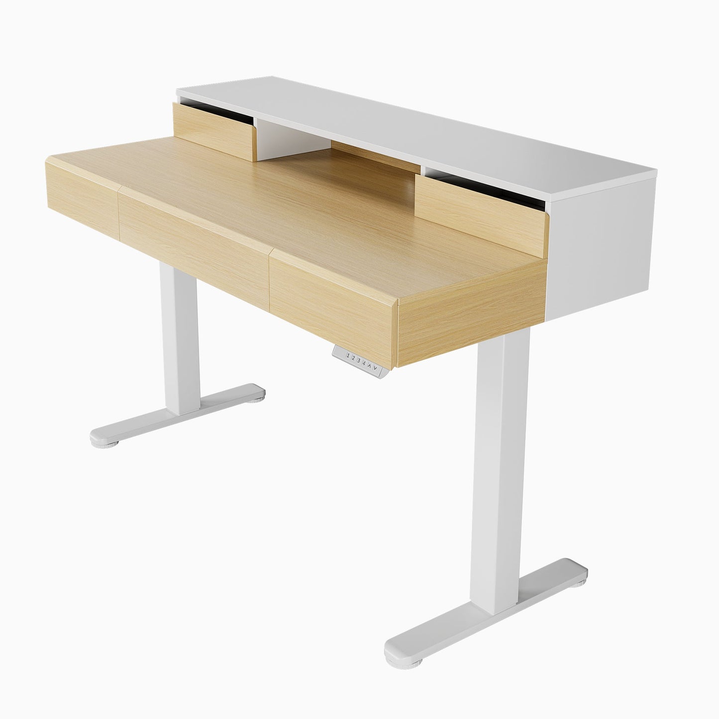 Whole - piece Desktop Standing Desk with 5 Drawers - Dark Walnut