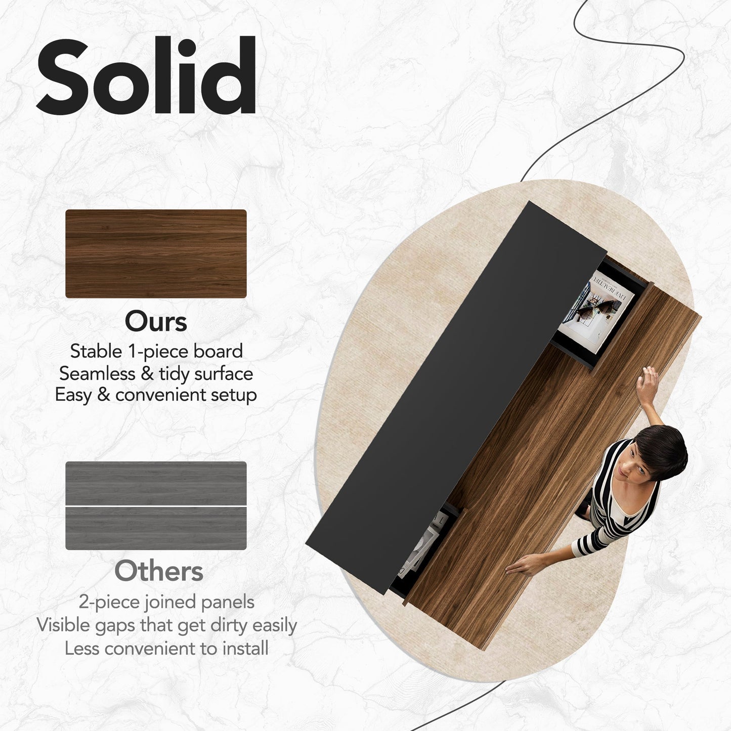 Whole - piece Desktop Standing Desk with 5 Drawers - Dark Walnut