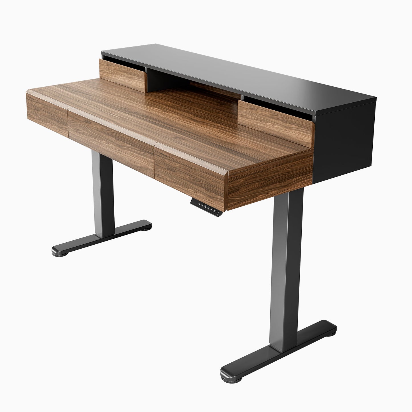 Whole - piece Desktop Standing Desk with 5 Drawers - Dark Walnut