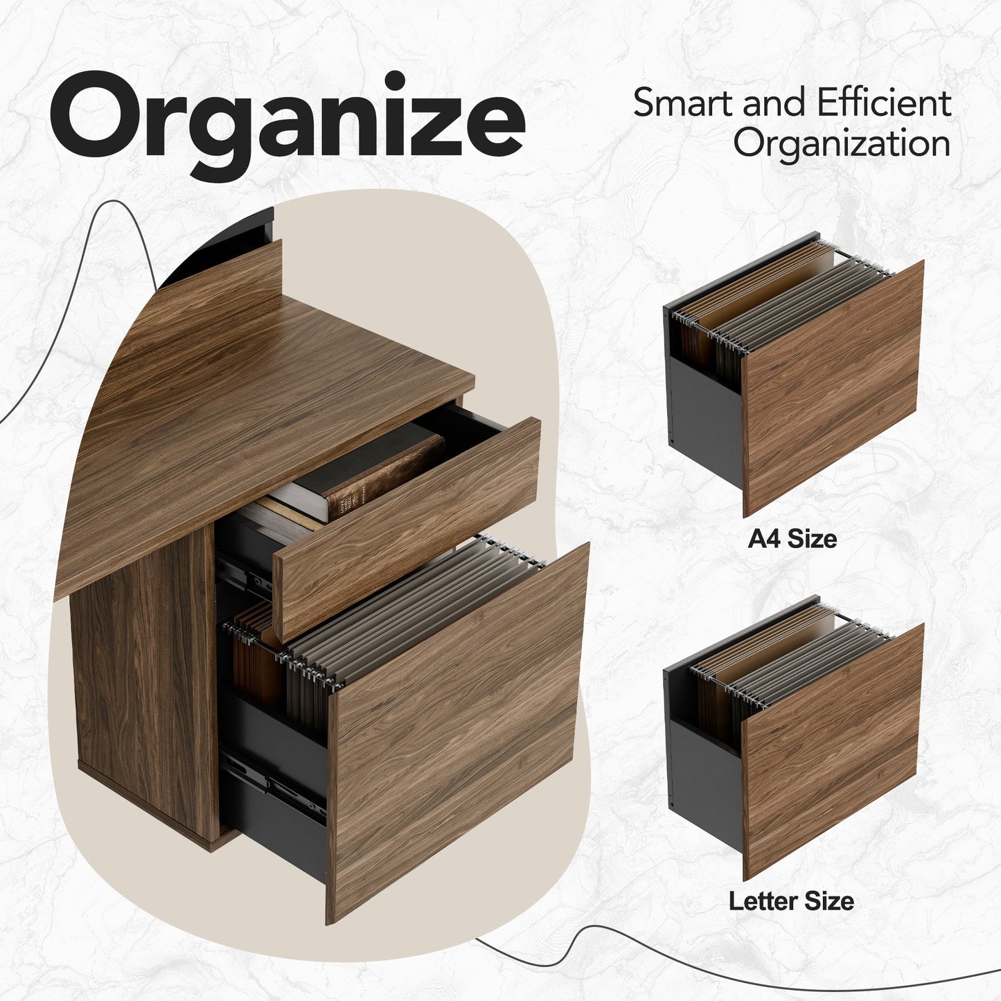 Whole - piece Standing Desk Integrated File Cabinet - Light Walnut