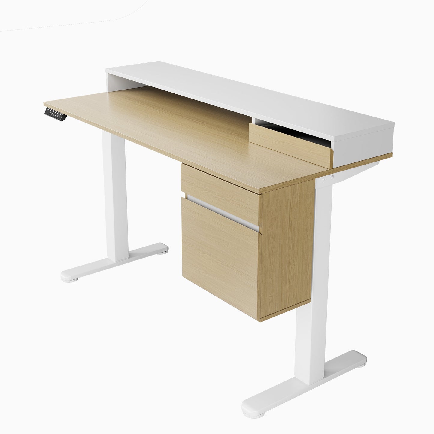 Whole - piece Standing Desk Integrated File Cabinet - Light Walnut
