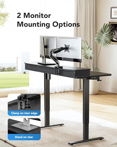 HUANUO Electric Standing Desk with Drawers & Keyboard Tray, 55″ x 26″ Sit Stand Desk w/Monitor Stand, C-Clamp Compatible, Adjustable Desk with 4 Preset Heights & Cable Management Tray, Black