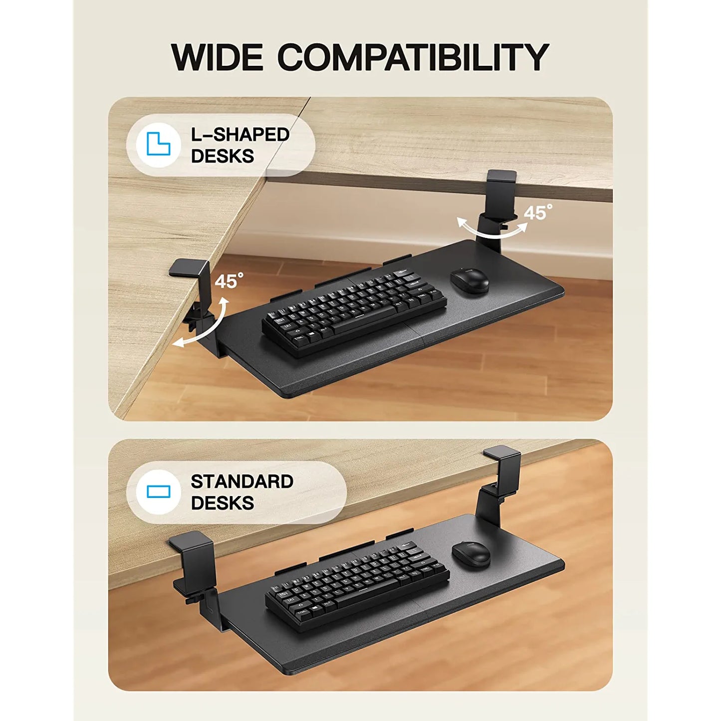 Keyboard Tray With 45° Adjustable C Clamp