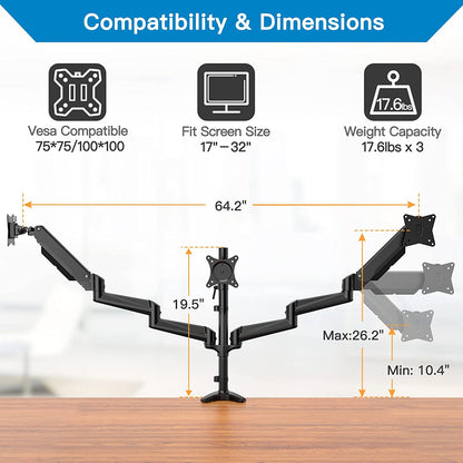 Triple Monitor Mount For 17" To 32" Screens