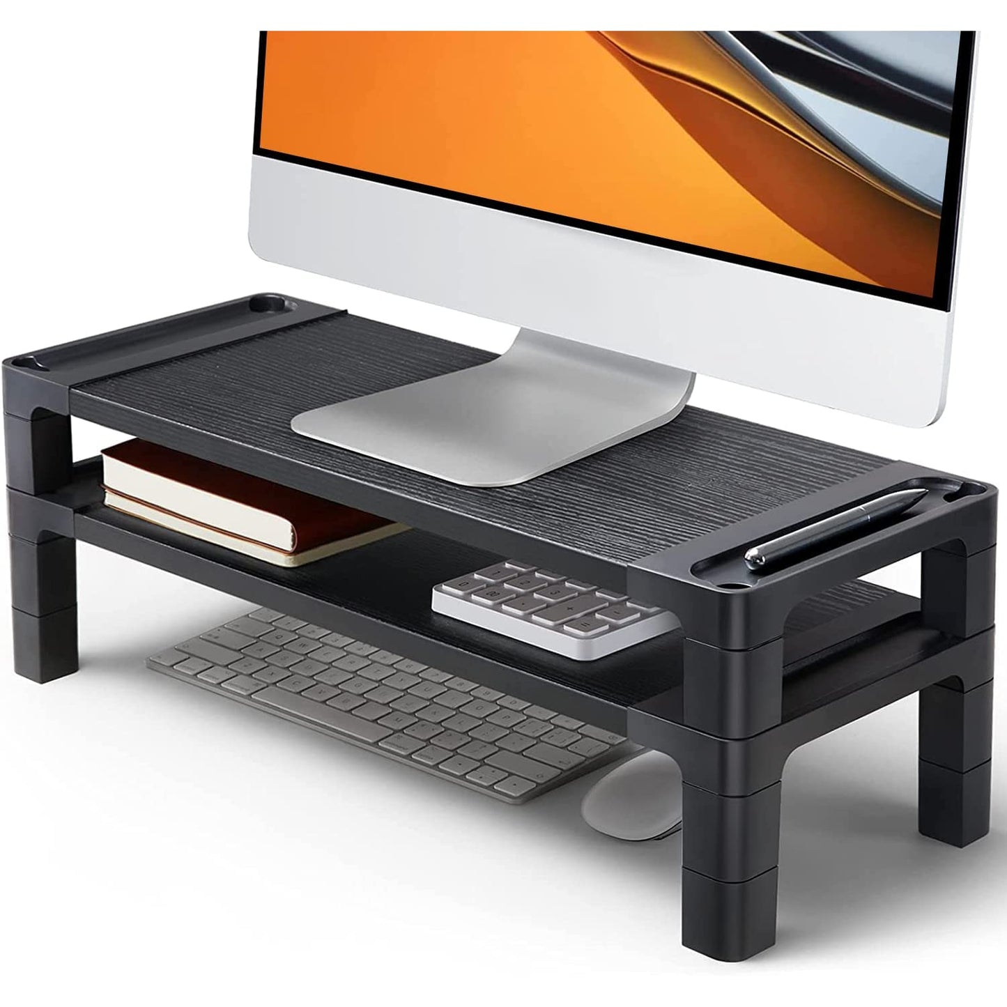 Wood Monitor Stand With 2 Platforms (Black)