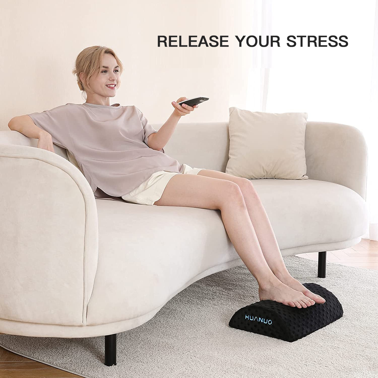 HUANUO Under Desk Foot Rest - Ergonomic Footrest with 2 Optional Covers  Massage
