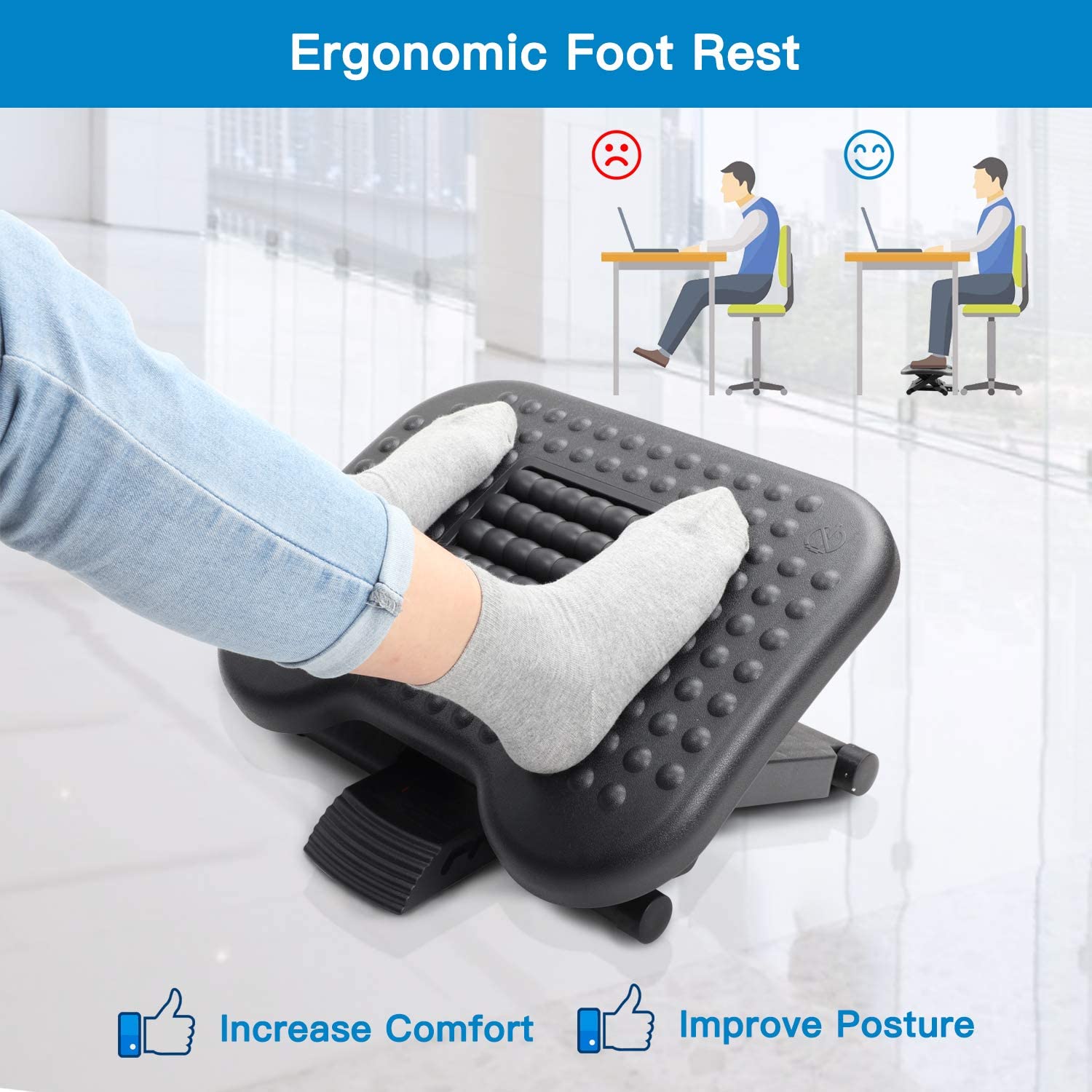 Under Desk Footrest Ergonomic Foot Massager Footrest With Non