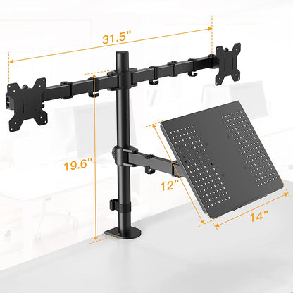 Dual Monitor Mount With Laptop Tray For 13" To 27" Screens