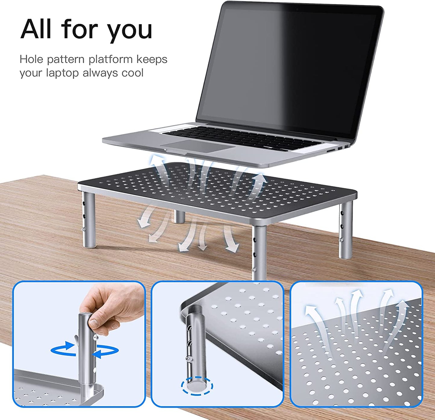 Height Adjustable Monitor Stand (Silver)
