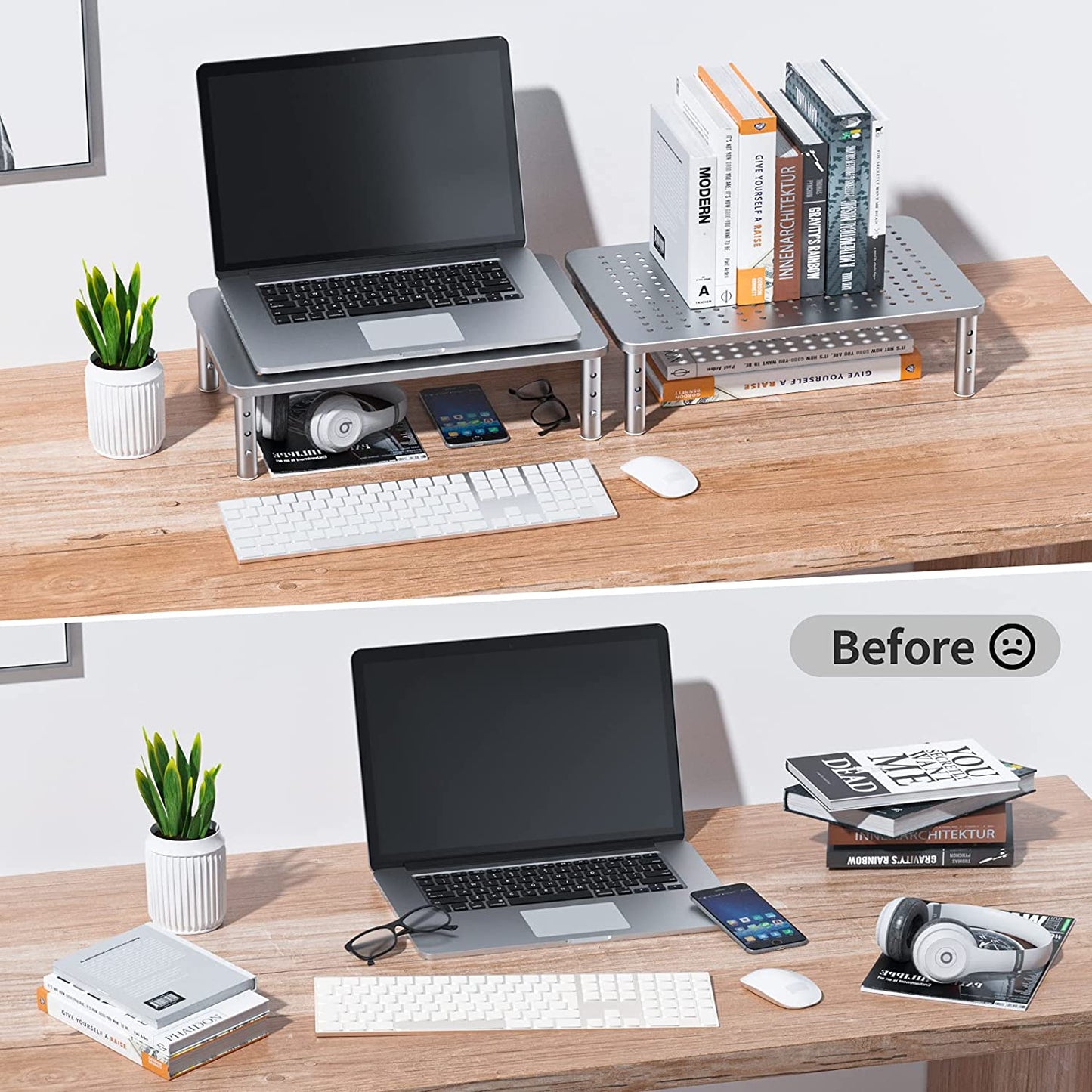 Height Adjustable Monitor Stand (Silver)